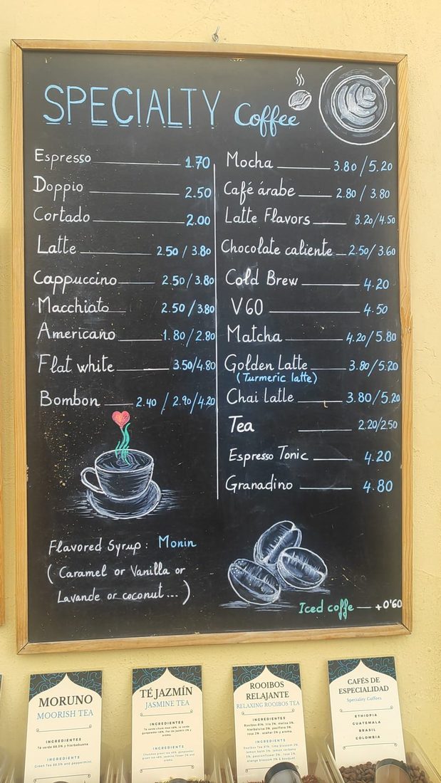 Specialty Coffee chalkboard menu
