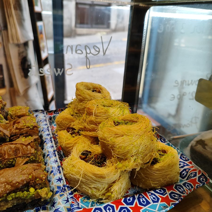 Kanafeh nests on the sweets counter