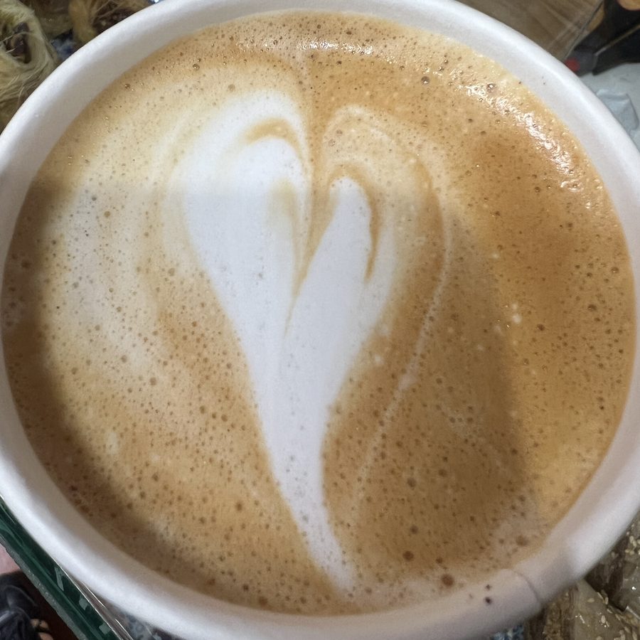 Latte art heart on a specialty coffee