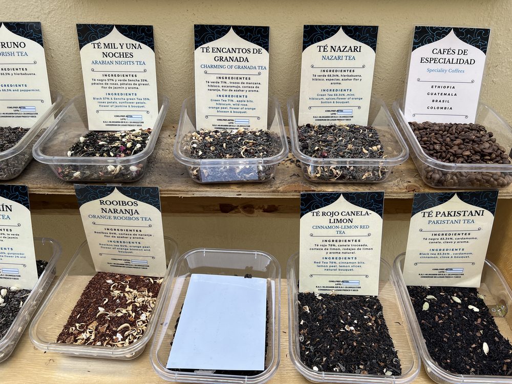 Loose leaf tea varieties on display